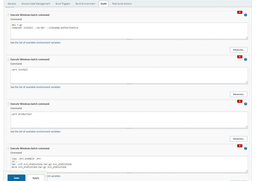 Build section of Jenkins automated deployment